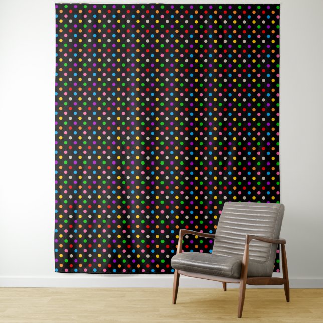 Schwarzes farbenfrohes Regenbogen-Punkte-Design  Wandteppich (Beispiel)