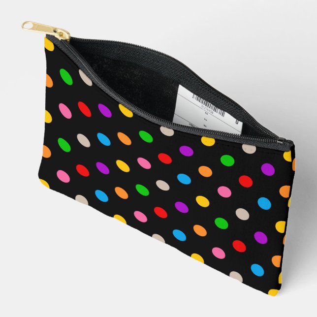Schwarzes farbenfrohes Regenbogen-Punkte-Design  Zubehörtasche (Offen)