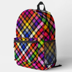 Schwarzes farbenfrohes Twill-Karo-Tartan-Design Bedruckter Rucksack