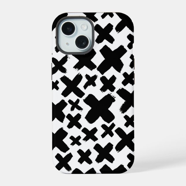 Schwarzes Farbspritzer-Muster iPhone 15 Hülle (Rückseite)