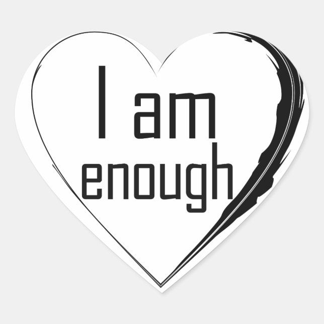 schwarzes Federherz "I am genug" Herz-Aufkleber (Vorderseite)