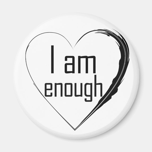 schwarzes Federherz "I am genug" Magnet (Vorne)