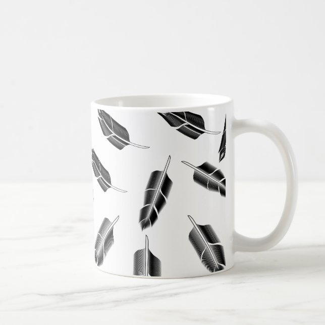 Schwarzes Federmuster Kaffeetasse (Rechts)
