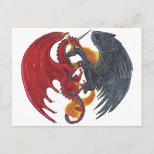 Schwarzes Feuer Einhorn und Roter Drache Postkarte