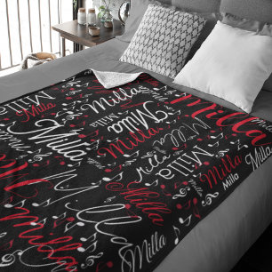 Schwarzes Fleece Blanket mit musikalischen Noten