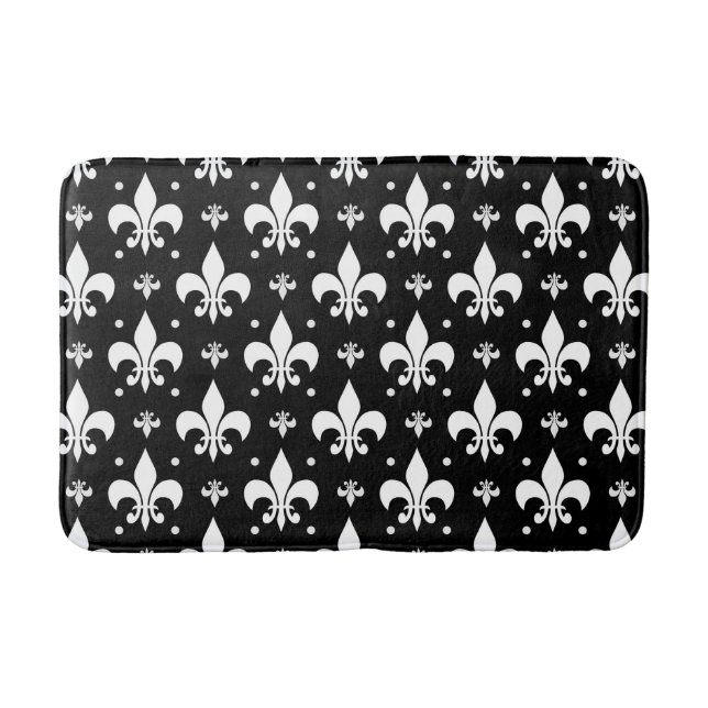 Schwarzes Fleur-de-lis-Muster Badematte (Vorderseite)