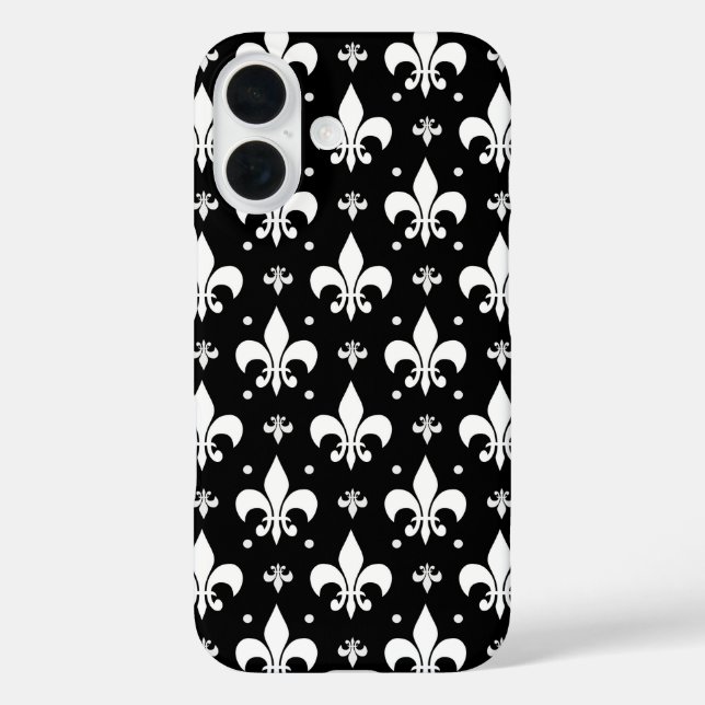 Schwarzes Fleur-de-lis-Muster Case-Mate iPhone Hülle (Rückseite)