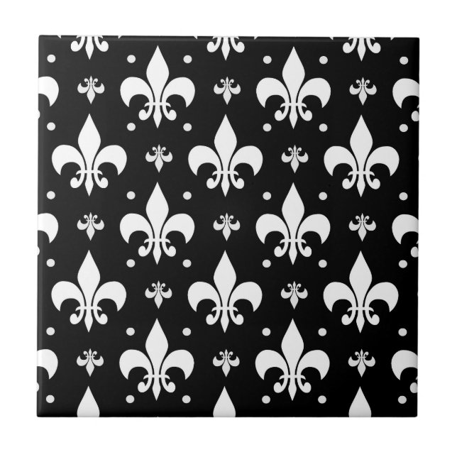 Schwarzes Fleur-de-lis-Muster Fliese (Vorderseite)