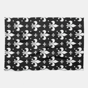Schwarzes Fleur-de-lis-Muster Geschirrtuch