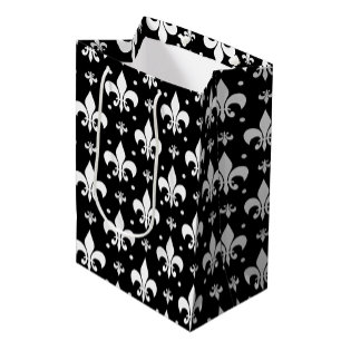 Schwarzes Fleur-de-lis-Muster Mittlere Geschenktüte