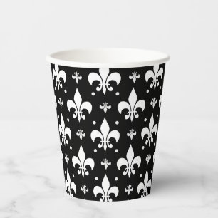 Schwarzes Fleur-de-lis-Muster Pappbecher