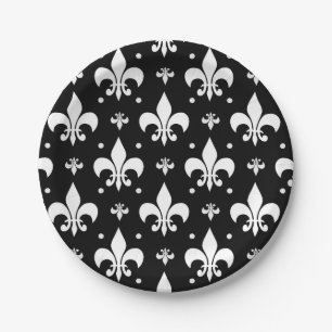 Schwarzes Fleur-de-lis-Muster Pappteller