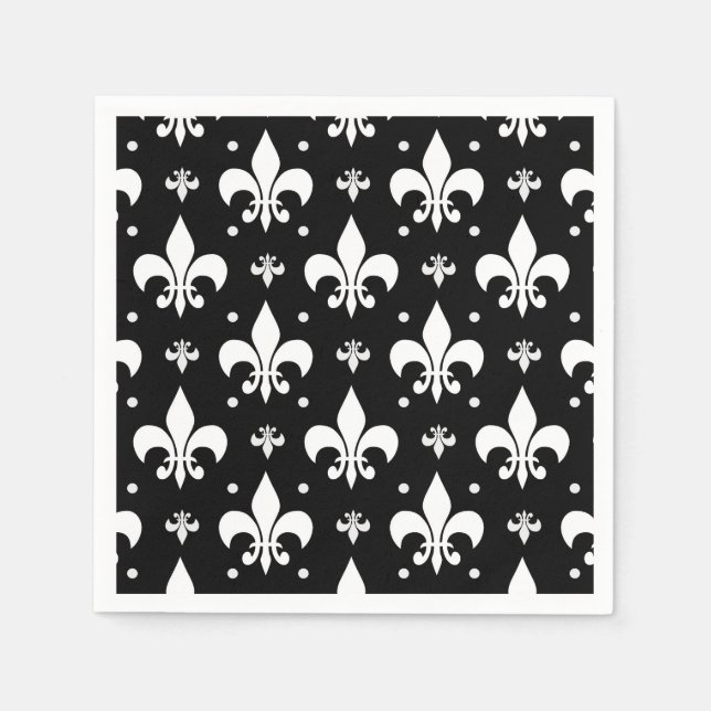 Schwarzes Fleur-de-lis-Muster Serviette (Vorderseite)