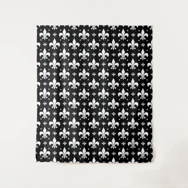 Schwarzes Fleur-de-lis-Muster Wandteppich (Vorderseite)