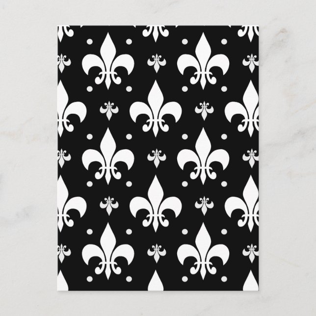 Schwarzes Fleur-de-lis-Musterdesign  Postkarte (Vorderseite)