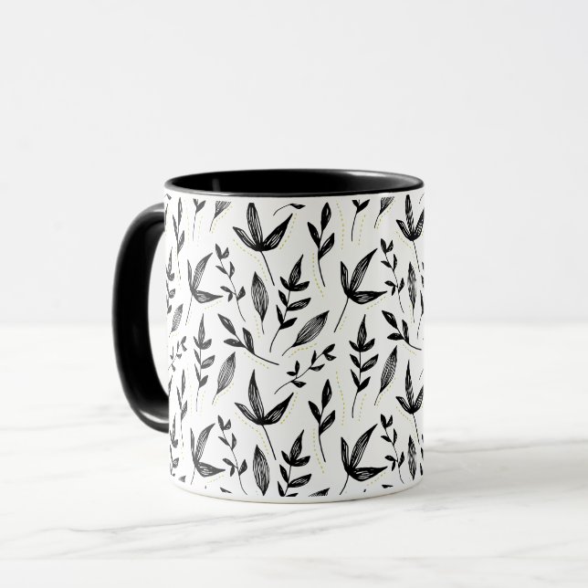 schwarzes Flohmuster Tasse (Vorderseite Links)