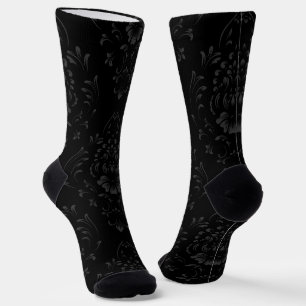 Schwarzes Floral Damask Muster Socken