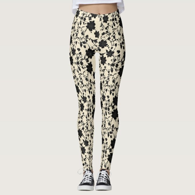 Schwarzes Floral Muster Leggings (Vorderseite)