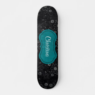 Schwarzes Floral Old School Skateboard