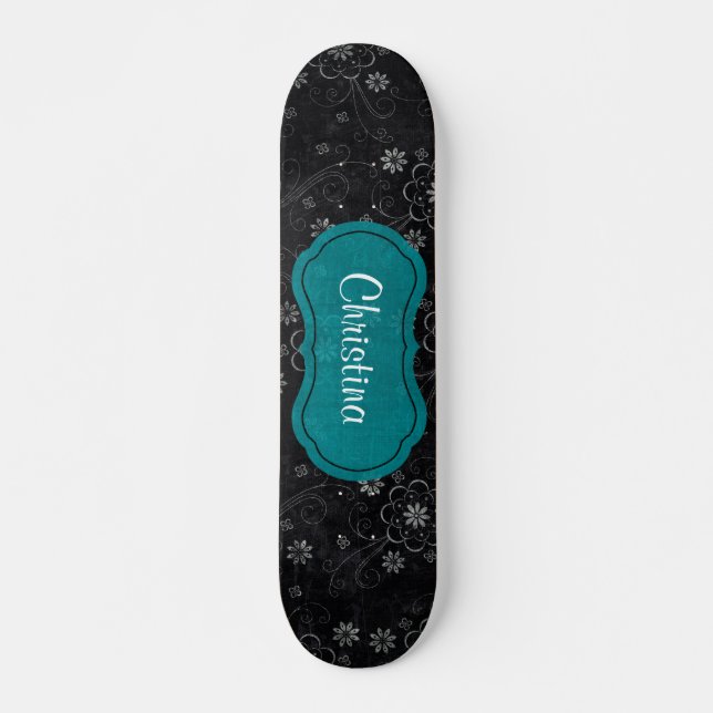 Schwarzes Floral Old School Skateboard (Vorne)