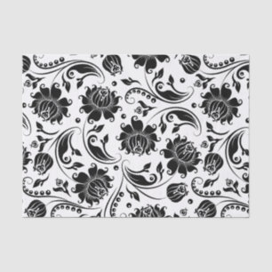 Schwarzes florales Damast-Muster mit weißem Hinter Seidenpapier