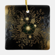 Schwarzes florales Ornament mit luxuriösem Metalld