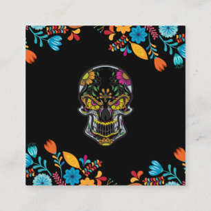 Schwarzes florales Totenkopf-Tattoo Quadratische Visitenkarte
