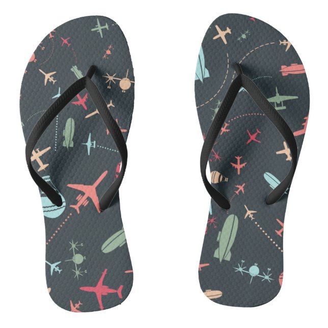 Schwarzes Flugzeug und Flugmuster Flip Flops (Fußbett)