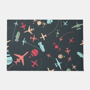 Schwarzes Flugzeug und Flugmuster Fußmatte