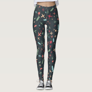 Schwarzes Flugzeug und Flugmuster Leggings