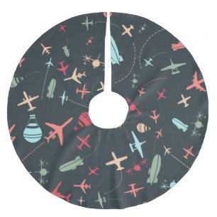 Schwarzes Flugzeug und Flugmuster Polyester Weihnachtsbaumdecke