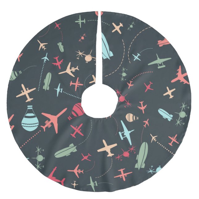 Schwarzes Flugzeug und Flugmuster Polyester Weihnachtsbaumdecke (Vorderseite)