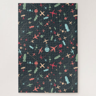 Schwarzes Flugzeug und Flugmuster Puzzle