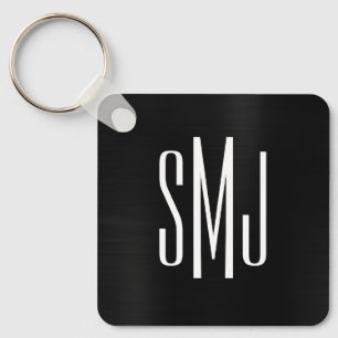 Schwarzes Folien-Dreiermonogramm Schlüsselanhänger