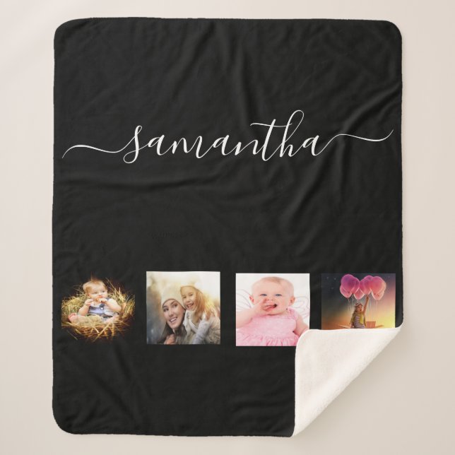 Schwarzes Foto-Collage monogramm elegant Sherpadecke (Vorderseite)