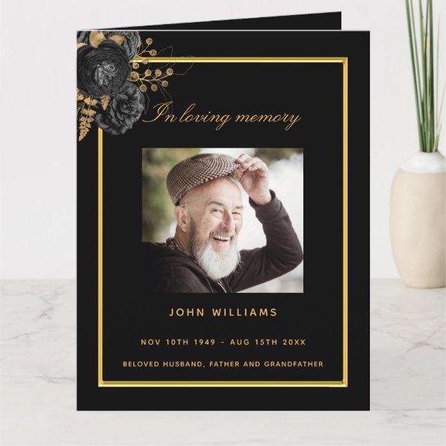 Schwarzes Foto elegantes Beerdigungsprogramm Dankeskarte (Vorderseite)