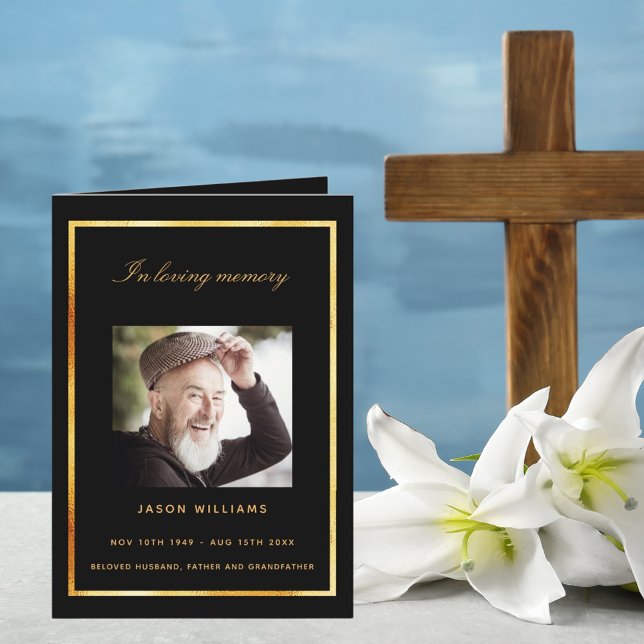 Schwarzes Foto - elegantes Beerdigungsprogramm Dankeskarte (Von Creator hochgeladen)