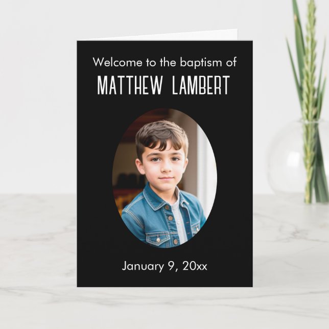 Schwarzes Foto Front Polka-Dot geklappte Taufe Programm (Vorderseite)