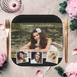 Schwarzes Foto Geburtstagsparty Pappteller