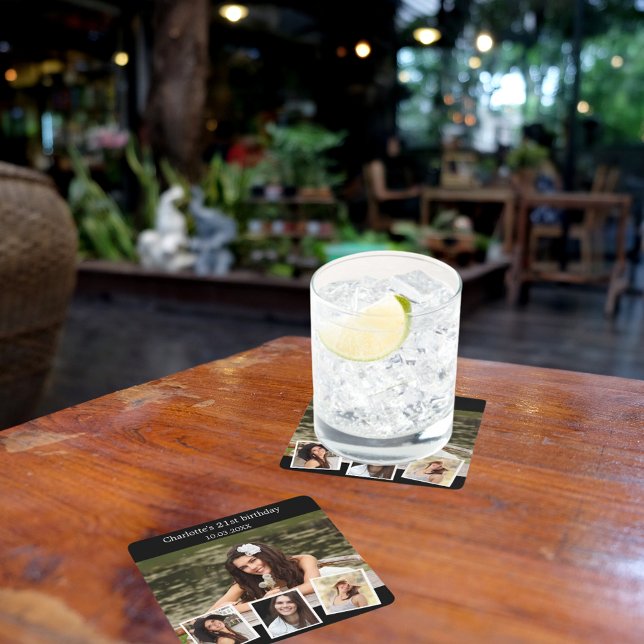 Schwarzes Foto Geburtstagsparty Rechteckiger Pappuntersetzer (Von Creator hochgeladen)