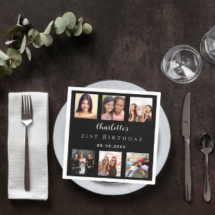 Schwarzes Foto Geburtstagsparty Serviette