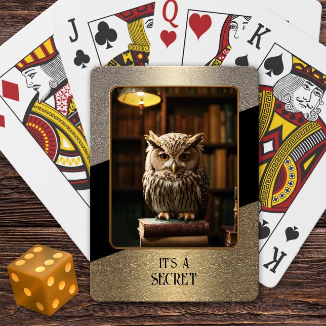 Schwarzes Foto - Geheimspielkarten Spielkarten (Deck of cards featuring a gold glitter and black design with your photo or owl on books image)