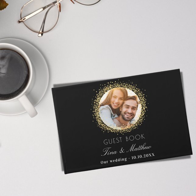 Schwarzes Foto Glitzern Hochzeit Gästebuch (Von Creator hochgeladen)