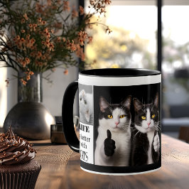 Schwarzes Foto mit weißer Katze Kaffeetasse