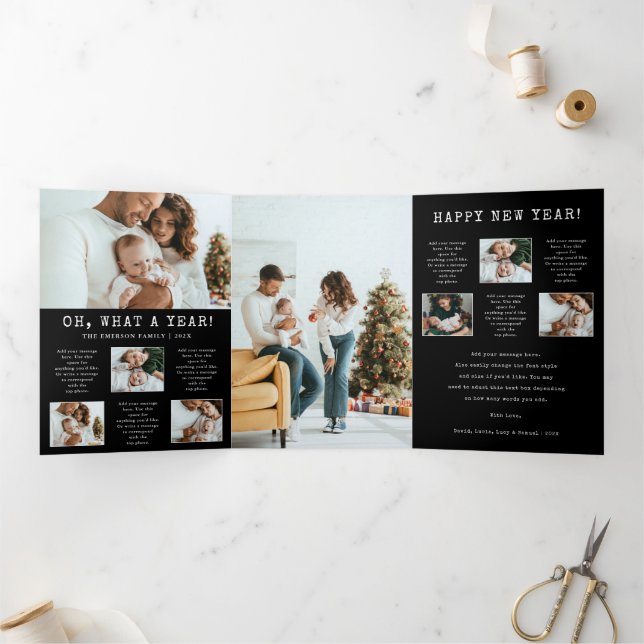 Schwarzes Foto Was für ein Jahr-Urlaub Dreifache K Dreifach Gefaltete Einladung (Innenseite)