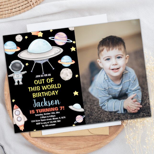 Schwarzes Foto Weltraum Geburtstagseinladungen Einladung (Black Photo Outer Space Birthday Invitations)