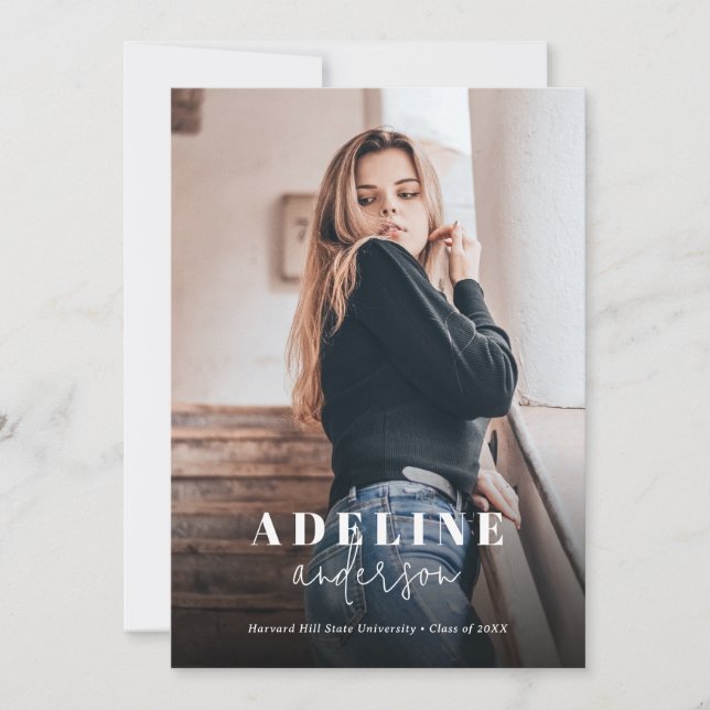 Schwarzes FotoCollage Stilvoller Script-Abschluss Ankündigung (Vorderseite)