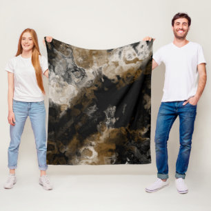 Schwarzes Fraktal und Gold abstrakt Fleecedecke