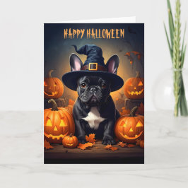 Schwarzes Französisches Bulldog Halloween Karte