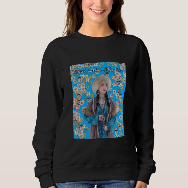 Schwarzes Frauen-Sweatshirt mit kasachischem Mädch Sweatshirt (Vorderseite)
